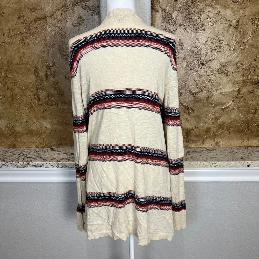 Eddie‎ Bauer Cardigan Sweater Womens XL Cream Striped Open Front Cotton Light